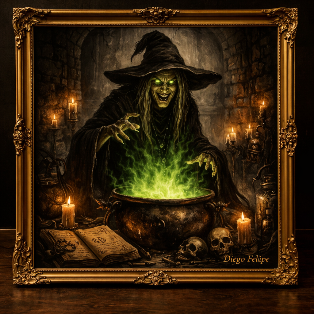 Sorcière et chaudron mystérieux