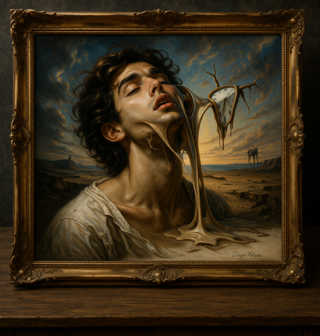 Surreal portrait with melting clock