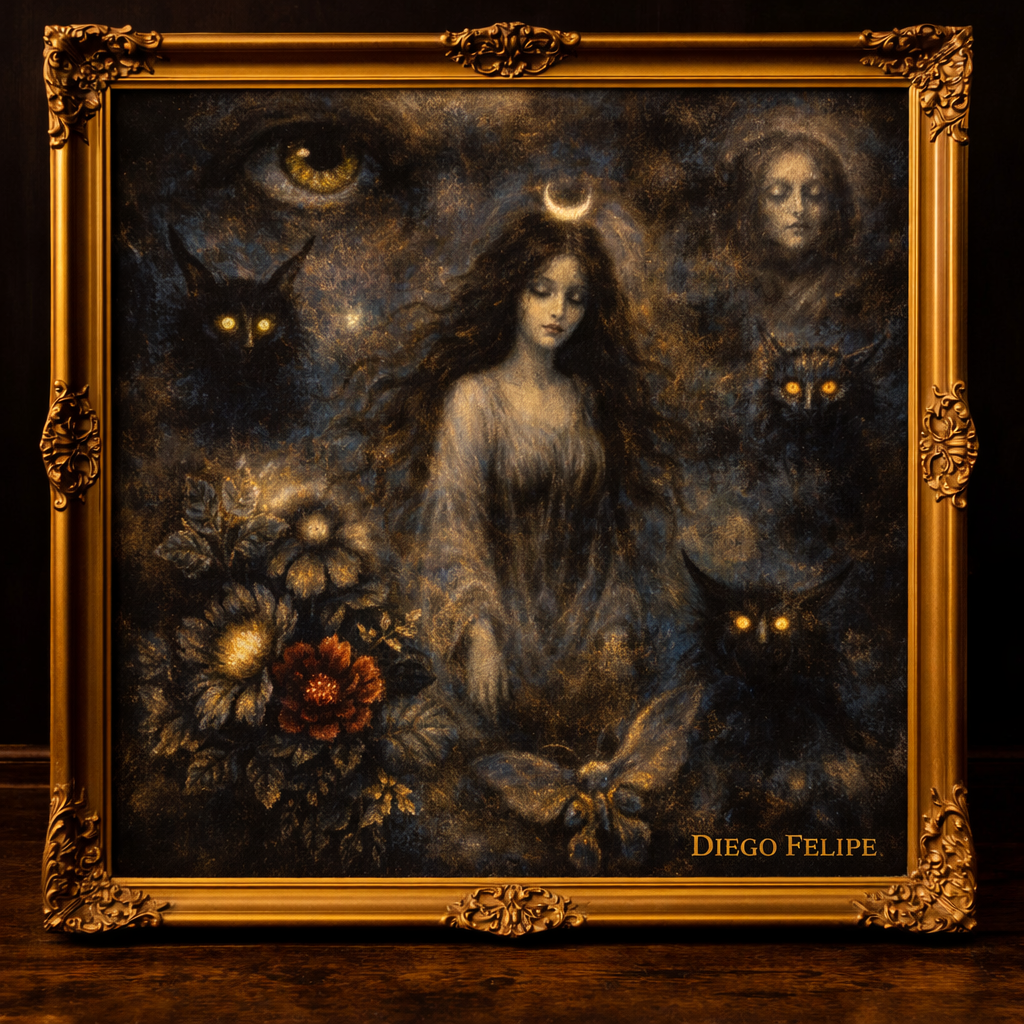 Fantastical ghostly dreamscape with glowing entities